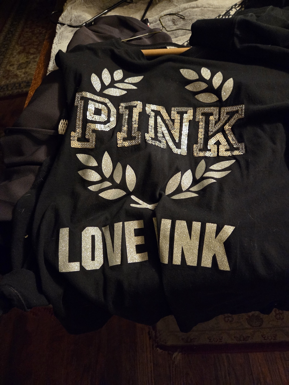 PINK Victoria's Secret Black Sequin Logo Set with Silver Glitter